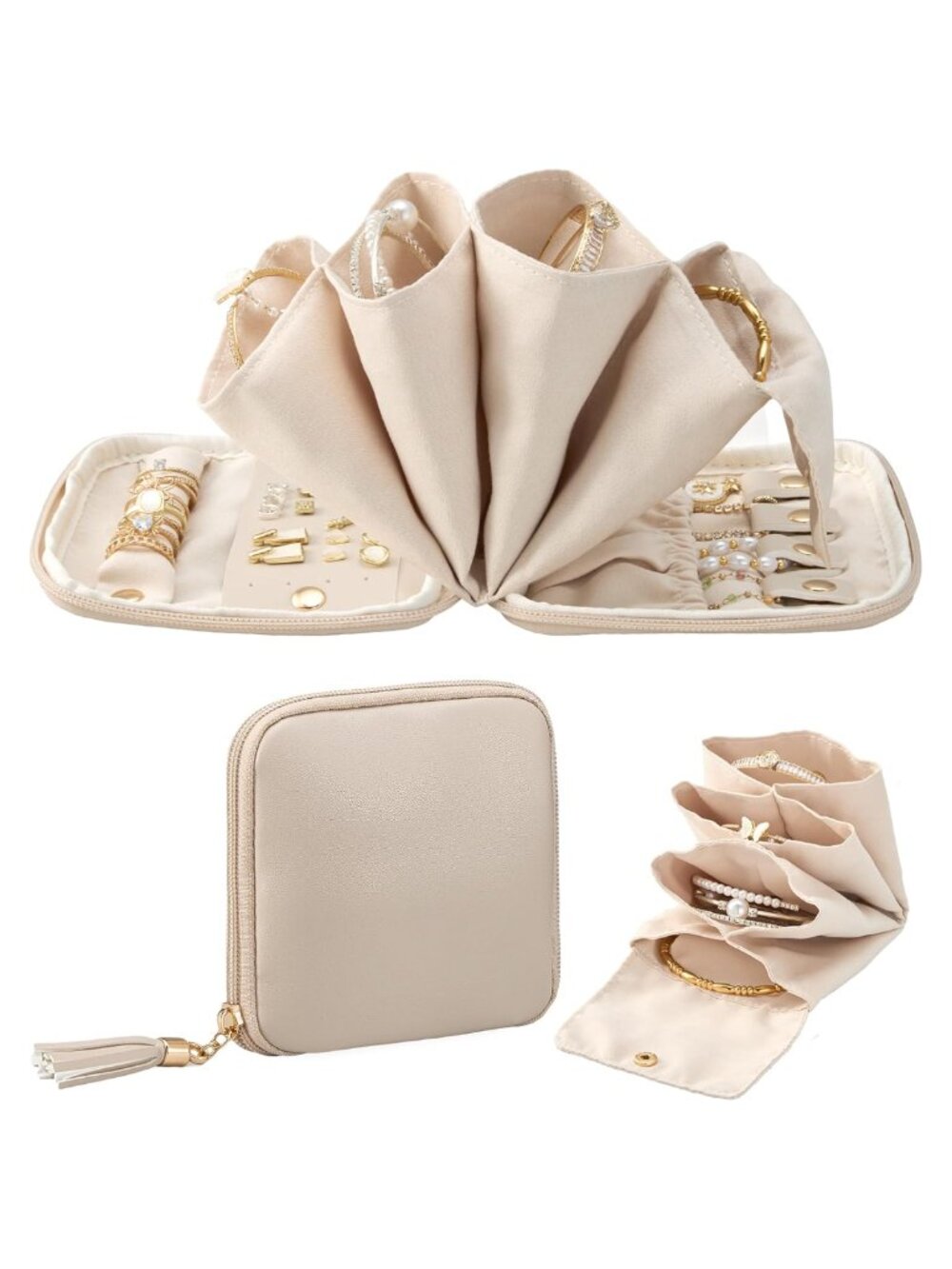 Small Travel Jewelry Case Organizer Compact Zip Pouch Velvet Lined